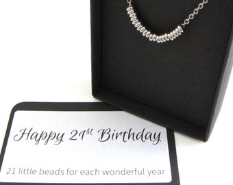 21st Birthday Necklace, Stainless Steel Beaded Necklace, Milestone Birthday Gift, Gift For Twenty One Year Old, Twenty First Birthday Gift