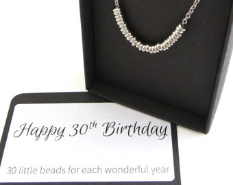 30th Birthday Necklace, Stainless Steel Beaded Necklace, Milestone Birthday Gift, Gift For Thirty Year Old, Thirtieth Birthday Gift