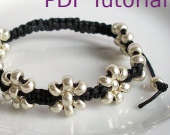 PDF Tutorial Beaded Flowers Square Knot Macrame Bracelet Pattern, Instant Download Macrame Bracelet Tutorial, DIY Seed Bead Bracelet
