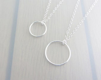 Sterling Silver Circle Ring Necklace, Eternity Pendant, Infinity Love Necklace, Bridesmaid Gift, Valentines Gift, 15mm 20mm Circle Rings