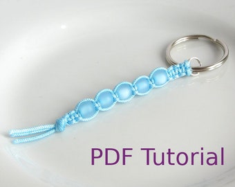 PDF Tutorial Beaded Square Knot Macrame Keychain Pattern, Instant Download Macrame Beaded Keyring Tutorial, DIY Knotted Keychain