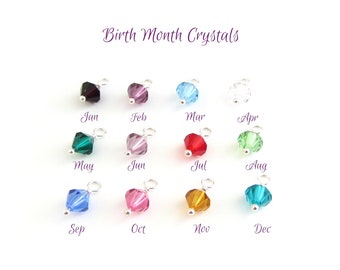 Sterling Silver Add On Crystal Birthstone Charm, 6mm Birth Month Crystal