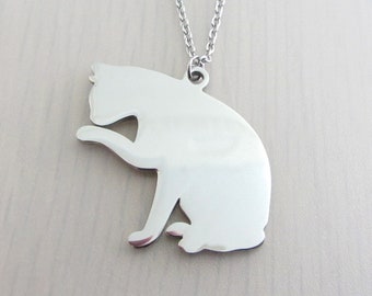 Cat Charm Necklace, Stainless Steel Animal Necklace, Stainless Steel Cat Pendant, Cat Gift, Animal Lovers Gift, Stainless Steel Chain