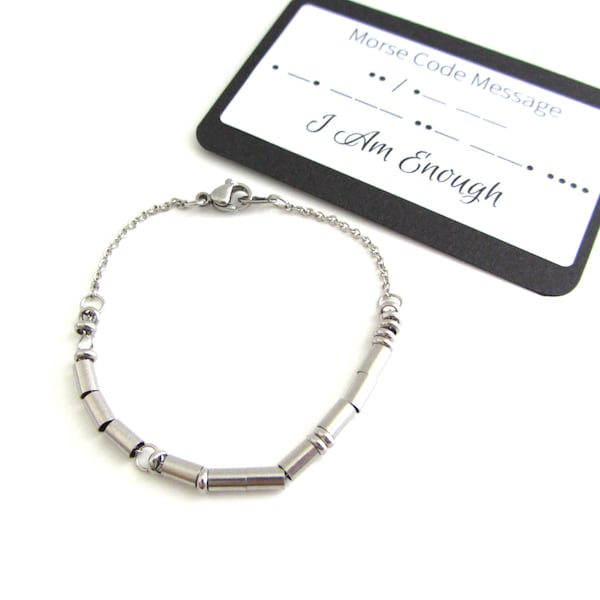 I Am Enough Morse Code Bracelet, Secret Message Bracelet, Stainless Steel Motivational Bracelet, Positive Message Jewelry, Gift For Her