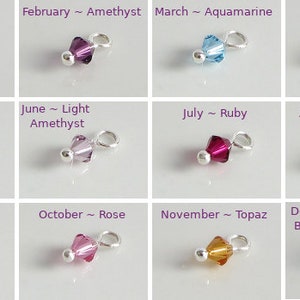 Sterling Silver Add On Crystal Birthstone Charm, 4mm Birth Month Crystal