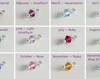 Sterling Silver Add On Crystal Birthstone Charm, 4mm Birth Month Crystal