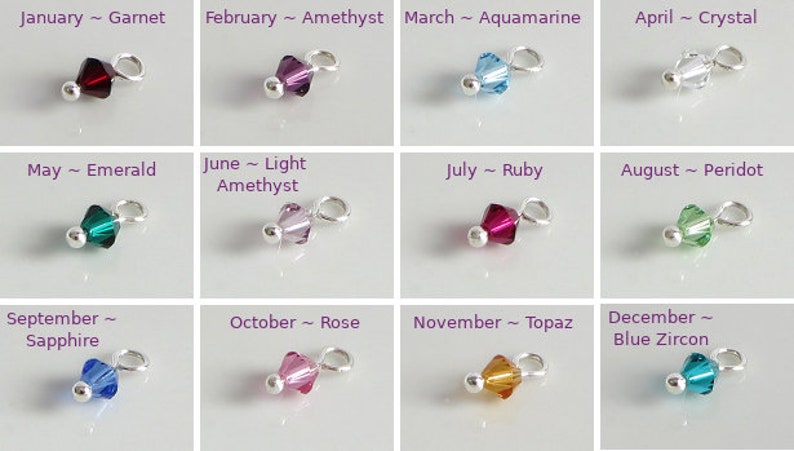 Sterling Silver Add On Crystal Birthstone Charm, 4mm Birth Month Crystal immagine 1