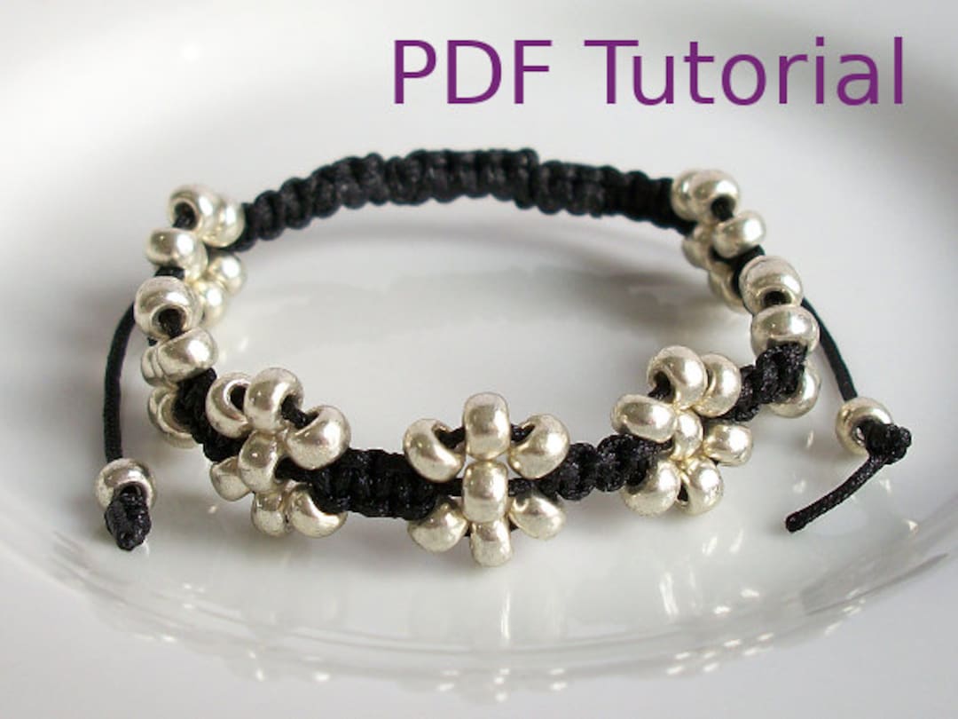 PDF Tutorial Beaded Flowers Square Knot Macrame Bracelet Pattern