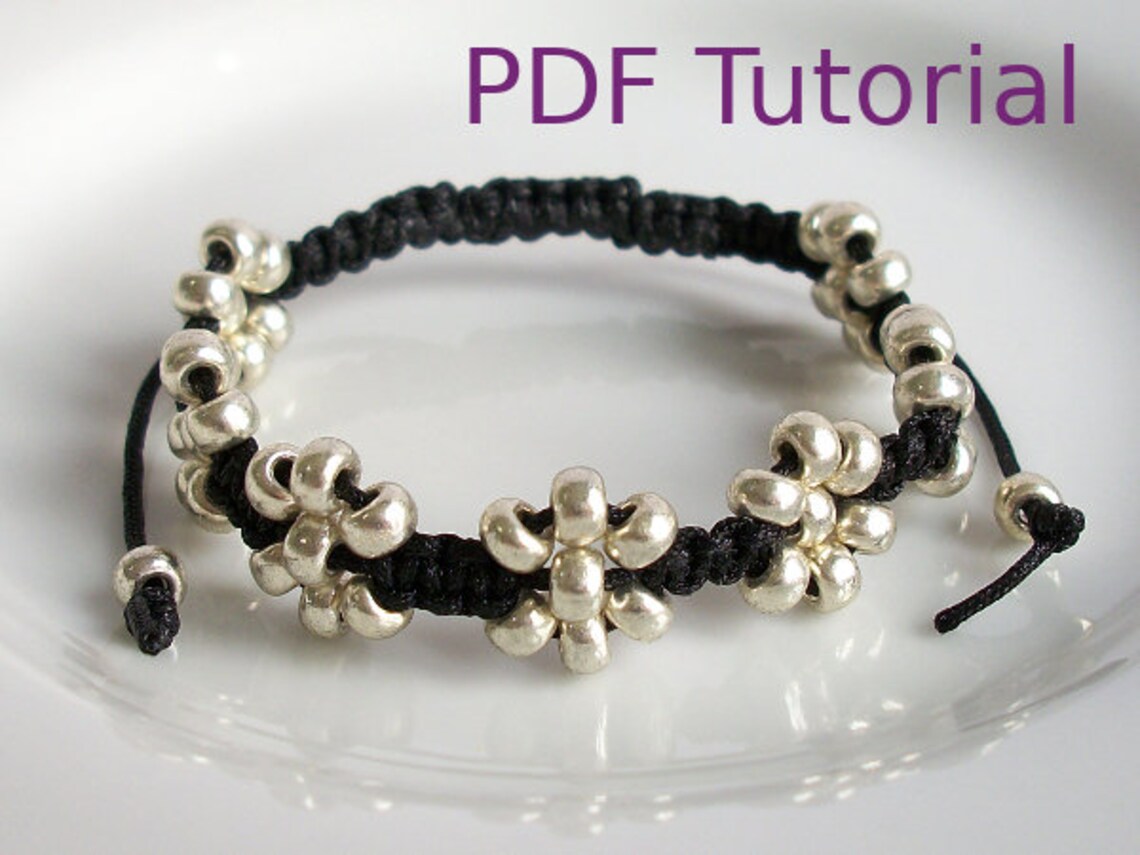 PDF Tutorial Beaded Flowers Square Knot Macrame Bracelet Etsy
