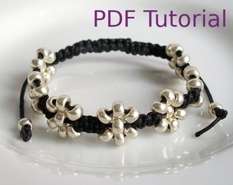 PDF Tutorial Beaded Flowers Square Knot Macrame Bracelet Pattern, Instant Download Macrame Bracelet Tutorial, DIY Seed Bead Bracelet