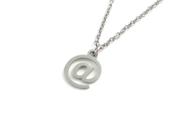 At Symbol Charm Necklace, Stainless Steel @ Sign Necklace, Computer Geek Internet Pendant, Social Media Email Gift, Stainless Steel Chain