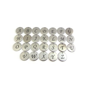 A - Z engraved letter round disc charms.