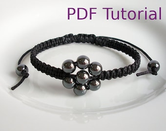 PDF Tutorial Beaded Flower Square Knot Macrame Bracelet Pattern, Instant Download Macrame Bracelet Tutorial, DIY Friendship Slider Bracelet