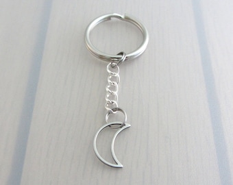 Hollow Moon Charm Keychain, Space Keyring, Crescent Moon Keychain, Celestial Keychain, Astronomy Gift, Night Sky Gift, Stainless Steel Charm