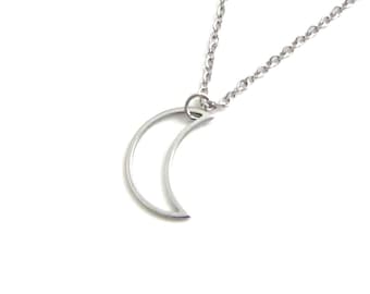 Hollow Crescent Moon Charm Necklace, Stainless Steel Space Necklace, Moon Pendant, Celestial Pendant, Space Gift, Astronomy Gift, For Her