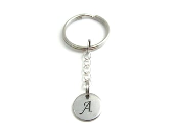 Letter Charm Keychain, Personalised Letter Keyring, Custom Initial Charm Keyring, Stainless Steel Engraved Letter, Alphabet Gift, Name Gift
