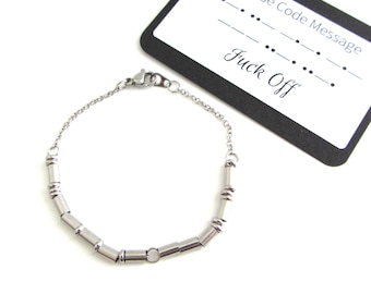 Fuck Off Morse Code Bracelet, Stainless Steel Secret Message Bracelet - Fuck You, Fuck It, Fuck This, Fuck That, Gift For Best Friends