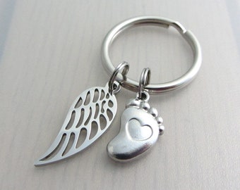 Baby Loss Charm Keychain, Pregnancy Loss Charm Keyring, Sympathy Gift, Bereavement Gift, Angel Wing Charm, Baby Foot Charm, Gift For Her