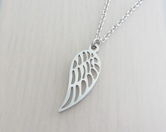 Angel Wing Charm Necklace, Stainless Steel In Remembrance Pendant, Sympathy Gift, Loss Gift, Memorial Jewelry, Grief Jewelry, Gift For Her
