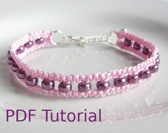 PDF Tutorial Beaded Square Knot Macrame Bracelet Pattern, Instant