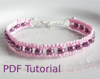 PDF Tutorial Beaded Square Knot Macrame Bracelet Pattern, Instant Download Macrame Seed Bead Bracelet Tutorial, DIY Friendship Bracelet