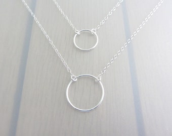 Sterling Silver Circle Ring Necklace, Eternity Love Necklace, Infinity Bridesmaid Gift, Valentines Gift For Her, 15mm 20mm Circle Rings
