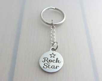 Rock Star Charm Keychain, Singing Keyring, Musical Keychain, Stainless Steel Charm, Music Gift, Rock Star Gift, Gift For Her