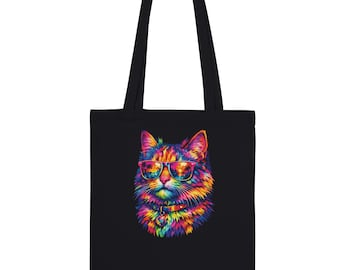 Neon Kitty Black Canvas Tote Bag
