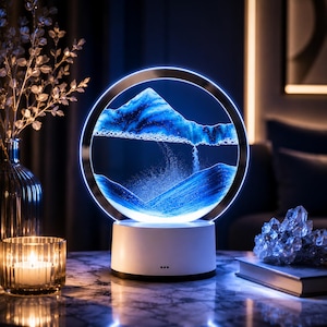 Bewegende zandkunstlamp – 7 kleuren led-omgevingslicht, ontspannend nachtlampje zandlandschap