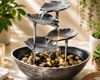 Fontaine d’Intérieur Zen LED – Cascade Relaxante & Décoration Lotus Élégante