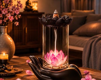 Bruciatore di incenso a riflusso in ceramica a forma di loto – Porta incenso zen artigianale per la meditazione