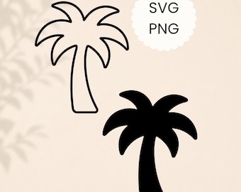 Palmier contour Silhouette SVG PNG Clipart dessin au trait minimaliste océan minimal Animal Cricut coupe fichier usage Commercial téléchargement numérique