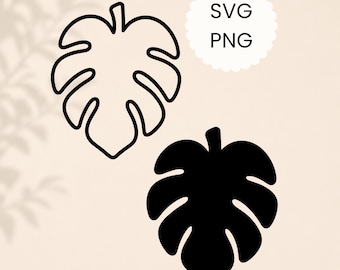 Silhouette contour Monstera SVG PNG Clipart dessin au trait minimaliste plante minimale feuille forme fichier de coupe Cricut usage Commercial téléchargement numérique
