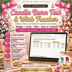 Candle Burn Test , Wick Testing Log for Makers small businesses shops online business Excel spreadsheet