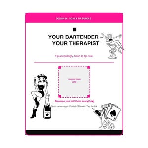 Scan to Tip Sign Bundle, 5 Printable Bartender Tip Designs with QR Code Space