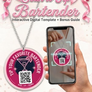 Bartender Scan to Tip Bundle, 8 Cocktail Tip Sign PNGs, QR Code Tip Badge Designs, Cashless Tipping Digital Download