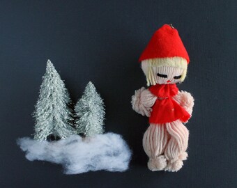 Vintage Baby Doll Christmas Ornament Yarn and Felt XMas Tree Decoration By Lee Wards  Made In Japan 1960s