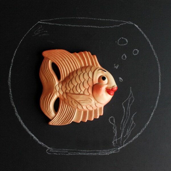 Vintage Plaster Gold Fish Plaster Wall Plaque by Miller Studios Chalkware