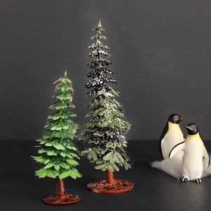 Vintage Plastic Christmas Trees Skinny Evergreen Trees for Holiday or Model Display Set Of 2