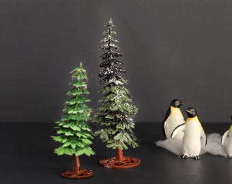 Vintage Plastic Christmas Trees Skinny Evergreen Trees for Holiday or Model Display Set Of 2