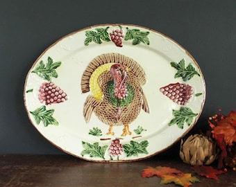 Vintage Thanksgiving Turkey Platter Autumn Mid Century Holiday Decor Made In California USA