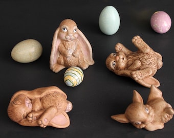 Vintage Bunny Rabbit Family Easter Decoration Set Of 4