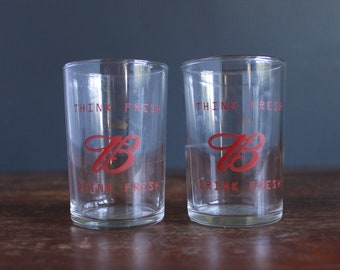 Vintage Budweiser Swig Glasses Set of Two Think Fresh Drink Fresh Beer Back Sample Glasses