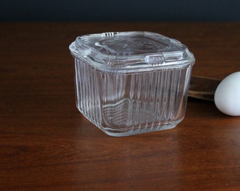 Vintage Refrigerator Jar Square Clear Glass by Federal Glass Co with Embossed Celery Carrots and Tomatoes