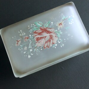 Vintage Glass Trinket Box with Bohemian Victorian Floral Painted Hinged Lid image 7