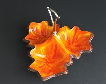Vintage USA Pottery Butler Tray: Swirled Orange Glaze, Matte Brown Finish (11.25" Wide)