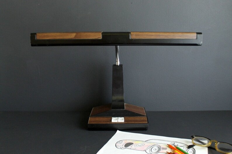 Vintage Desk Lamp Retro Fluorescent Black with Faux Wood Grain Etsy