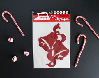 Vintage NOS Iron-On Red Felt Christmas Bells Appliqués by Walco Mid Century Holiday Crafts