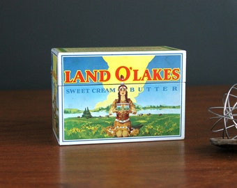 Vintage Land O Lakes Metal Recipe Box Flip Top 3x5 Card Catalog by Ohio Art Co.