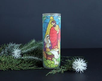 Vintage Sugar Frosted Holy Family Nativity Christmas Candle